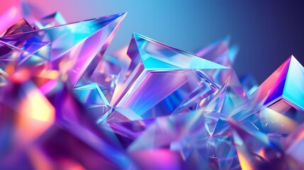 Holographic background with glass shards. Rainbow reflexes in pink and purple color. Abstract trendy pattern. Texture with magical effect.