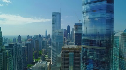 Obraz premium Modern City Skyline with Tall Buildings and Clear Sky