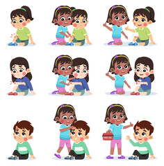 Kid Helping Friend Applying Wound Band Aid