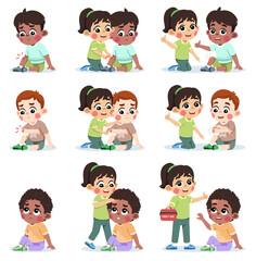 Girl Helping Friend Applying Wound Band Aid