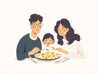 Family Bonding Over Breakfast: Parents and Child Enjoying a Healthy Meal of Eggs Together at Home