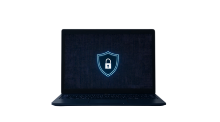 PNG, Cyber ​​Security Awareness Month, laptop isolated on white background, generated by Generative AI technology.