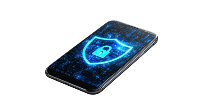 PNG, Cyber ​​Security Awareness Month, smartphone isolated on white background, generated by Generative AI technology.