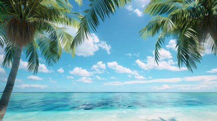 Serene Tropical Beach with Palm Trees and Clear Sky