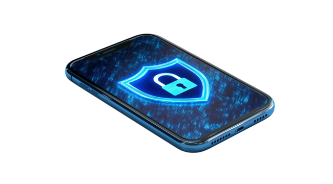 PNG, Cyber ​​Security Awareness Month, smartphone isolated on white background, generated by Generative AI technology.