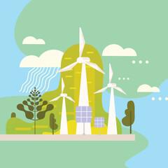 icon for green campaign, infographic, nature, eco-friendly energy, electric vehicle, power plant, trees, greening, forest, water, weather, environment, recycling, vector art illustration design