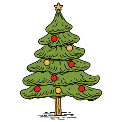 Christmas Tree Decorated with Red and Yellow Ornaments