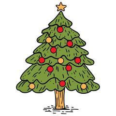 Christmas Tree Decorated with Red and Yellow Ornaments