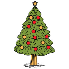 Christmas Tree Decorated with Red and Yellow Ornaments