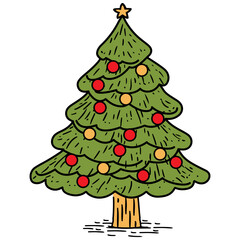 Christmas Tree Decorated with Red and Yellow Ornaments