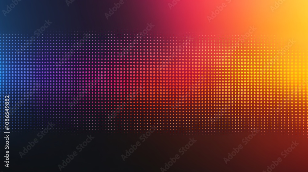 Poster a vibrant abstract background with colorful digital dots and gradients for creative use.