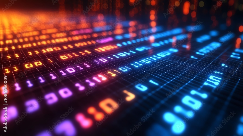 Aufkleber colorful digital data streams illuminated in a futuristic style.