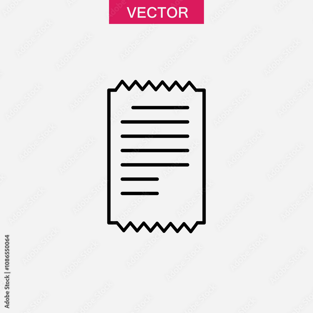 Poster paper check receipt line icon, vector simple flat black illustration for web and app..eps