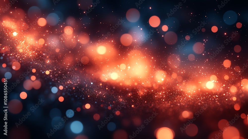 Poster vibrant abstract background with glowing dots and particles in a cosmic style.