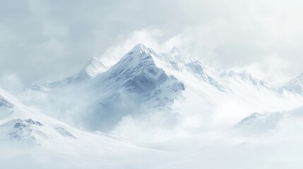 Majestic Snowy Peaks, Winter Wonderland, Foggy Mountain Range