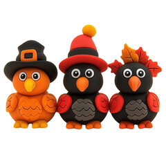 Obraz premium Colorful cartoon birds wearing festive hats, ideal for seasonal decor and celebrations, bringing joy and creativity to any space.3d render object isolated on white background