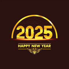 Happy new year 2025 banner black and golden vector luxury text 2025 happy new year.
