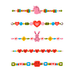 Friendship bracelet vector set. Handmade jewelry. Doodle illustration. 