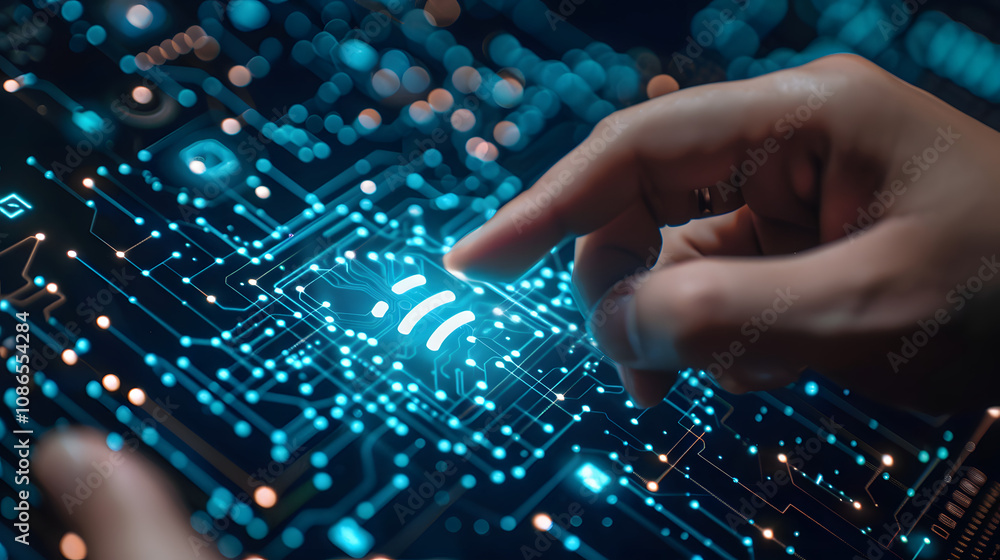 Poster hand touching telecommunication network and wireless mobile internet technology with 5g lte data con