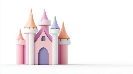 Obraz premium A fairytale castle toy house, pink and purple tones, fantasy theme, 3D illustration, isolated on white background