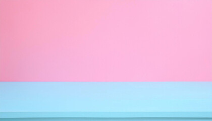 Obraz premium ピンク色の壁と水色テーブルの背景