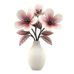 A beautiful vase displaying delicate pink flowers, perfect for enhancing home decor and bringing a touch of nature indoors.3d render object isolated on white background