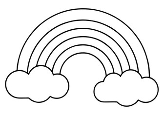 Rainbow coloring page with clouds line art illustration on white background