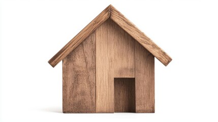 A rustic cottage toy house, wooden texture, vintage design, isolated on white background