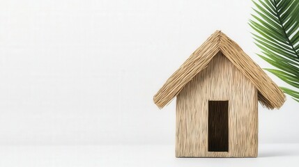 A safari hut toy house, jungle theme, earthy colors, isolated on white background
