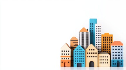 A skyscraper toy house, modern city design, futuristic elements, isolated on white background