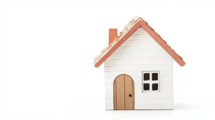 A small cozy cottage toy house, vintage design, floral roof, isolated on white background