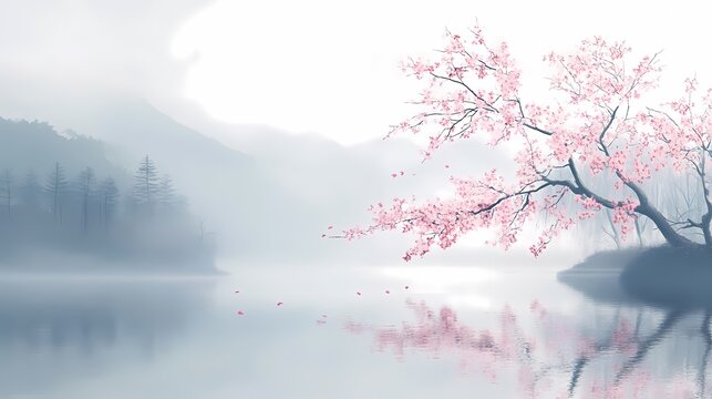 Traditional Chinese plum blossom ink landscape painting illustration poster background