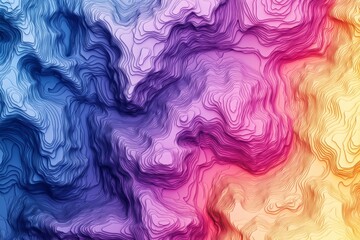 Fototapeta premium Beautiful Gradient Map with Contour Lines: Abstract topographic map with colorful gradient hues and high-detail contour lines, representing geographical concepts. 