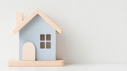 A wooden dollhouse, pastel interior design, miniature furniture, isolated on white background