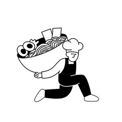 Retro Character Carry a Food-07 Chef Carrying Ramen