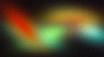 Orange green blue red abstract color gradient grainy backgrounds. Smooth vibrant colors flow noisy gradient, wave shaped on dark, color spot, bright, shine, noise texture backdrop