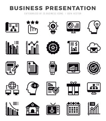 Collection of Business Presentation 25 Lineal Filled Icons Pack.