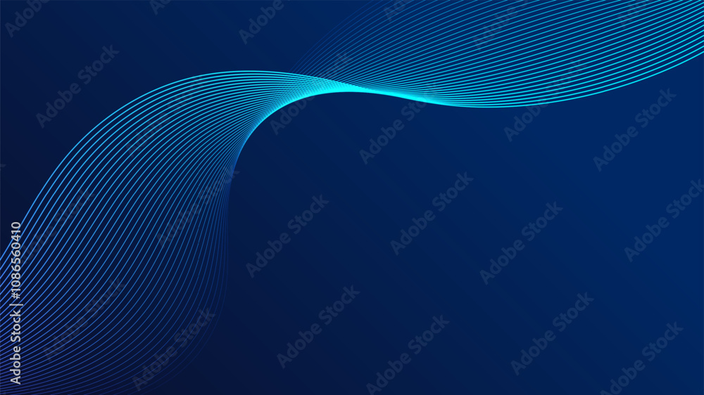 Poster Geometric curved lines in gradient blue tones forming dynamic futuristic abstract flow patterns