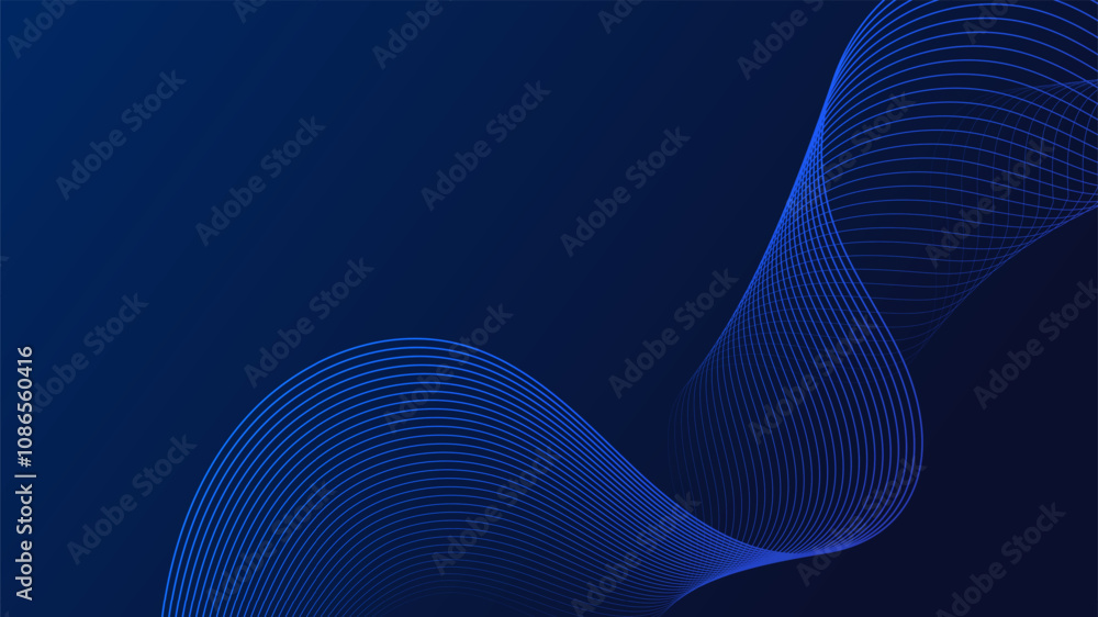 Poster Geometric curved lines in gradient blue tones forming dynamic futuristic abstract flow patterns