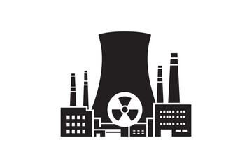 nuclear power plant silhouette isolated in white background