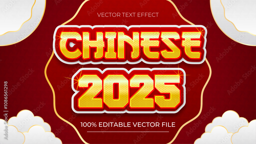 Poster chinese new year 3d text effect and editable text effect with chinese new year background