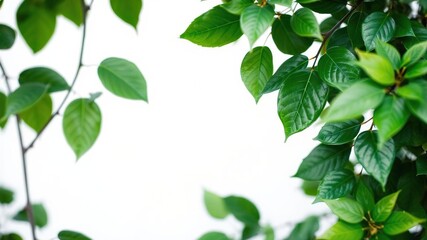 Obraz premium leafy green foliage on white background blur, white backgrounds, green leaves