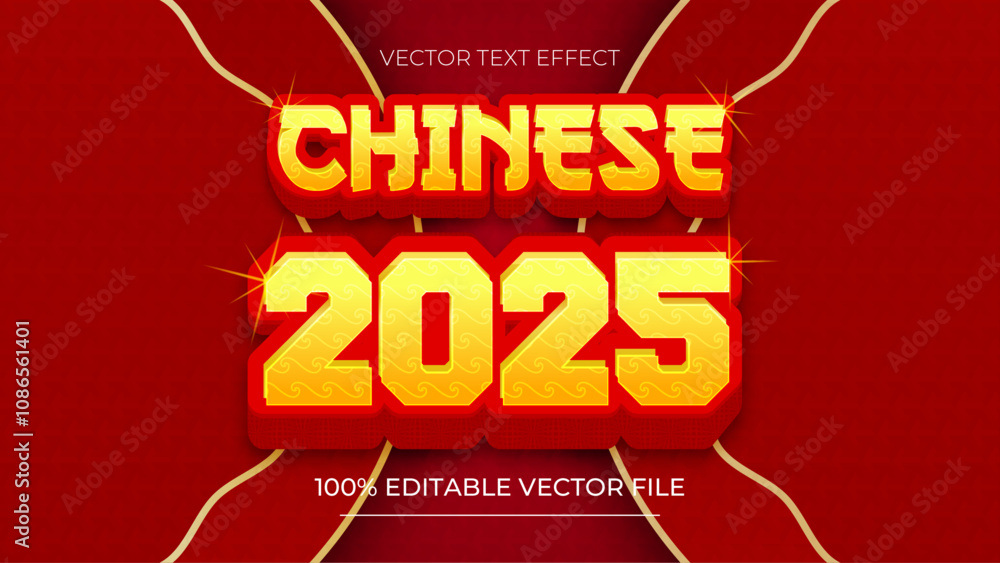 Poster chinese new year 3d realistic text effect editable vector red and gold style