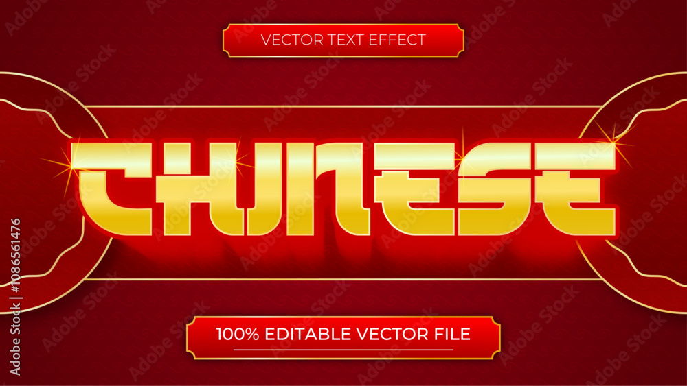 Poster chinese new year 3d realistic text effect editable vector red and gold color