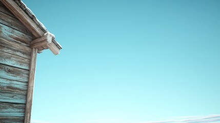 A wooden structure against a clear blue sky.