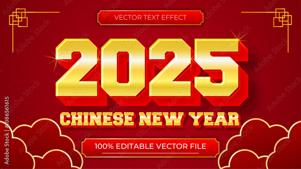 Aufkleber chinese year 3d realistic text effect editable vector a red and gold color concept