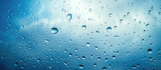 Water Drops on Glass with Blue Sky Background