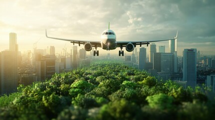 Eco-friendly innovations in aeronautical engineering, showcasing biofuel usage, solar-powered aircraft, and emissions reduction strategies