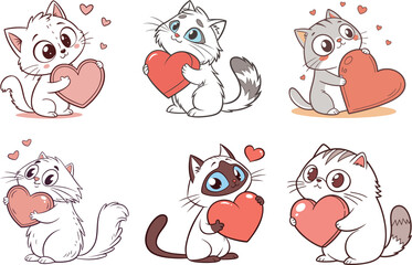 a collection of cute kittens with hearts and hearts