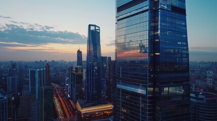Obraz premium Aerial View of Skyscrapers at Sunset
